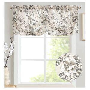 Set of 6 Valances - Linen Pleated Farmhouse Floral Printed